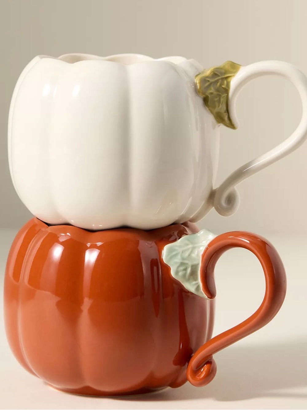 Anthropologie Figural Pumpkin Lucy Glazed Stoneware Mugs in Orange and Ivory